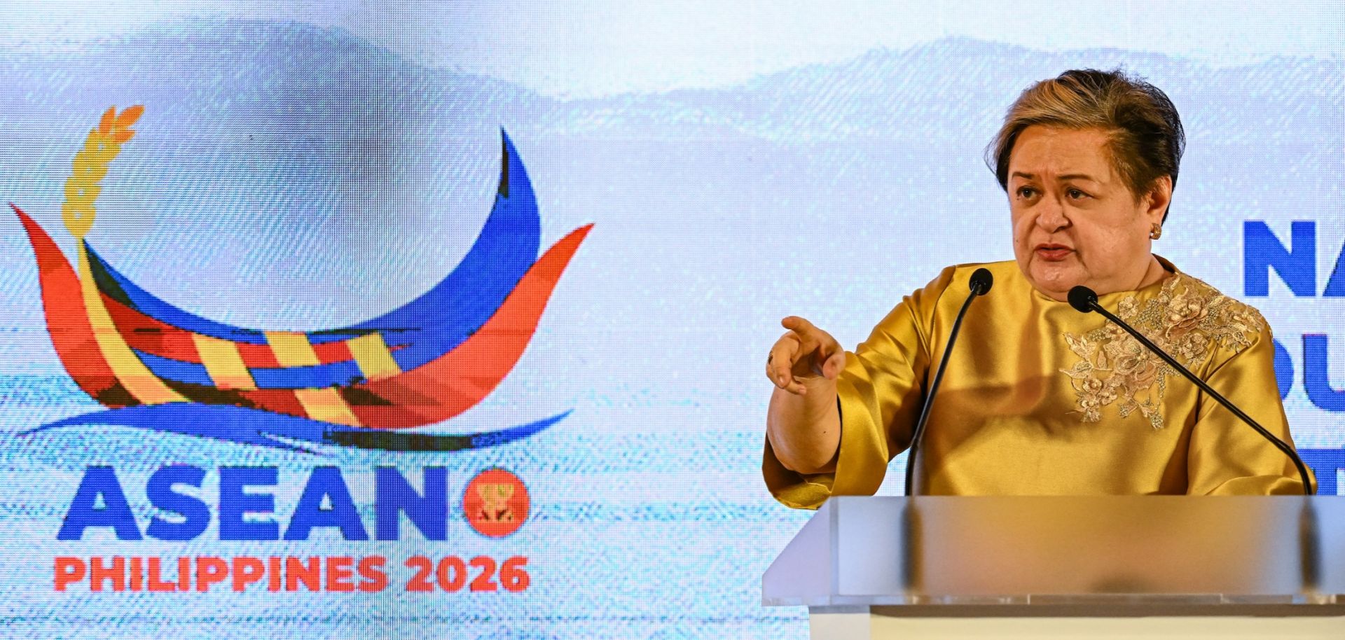 Philippine Foreign Minister Theresa Lazaro speaks at a press conference during a Southeast Asian Nations (ASEAN) meeting in Cebu City, the Philippines, on Jan. 29, 2026.