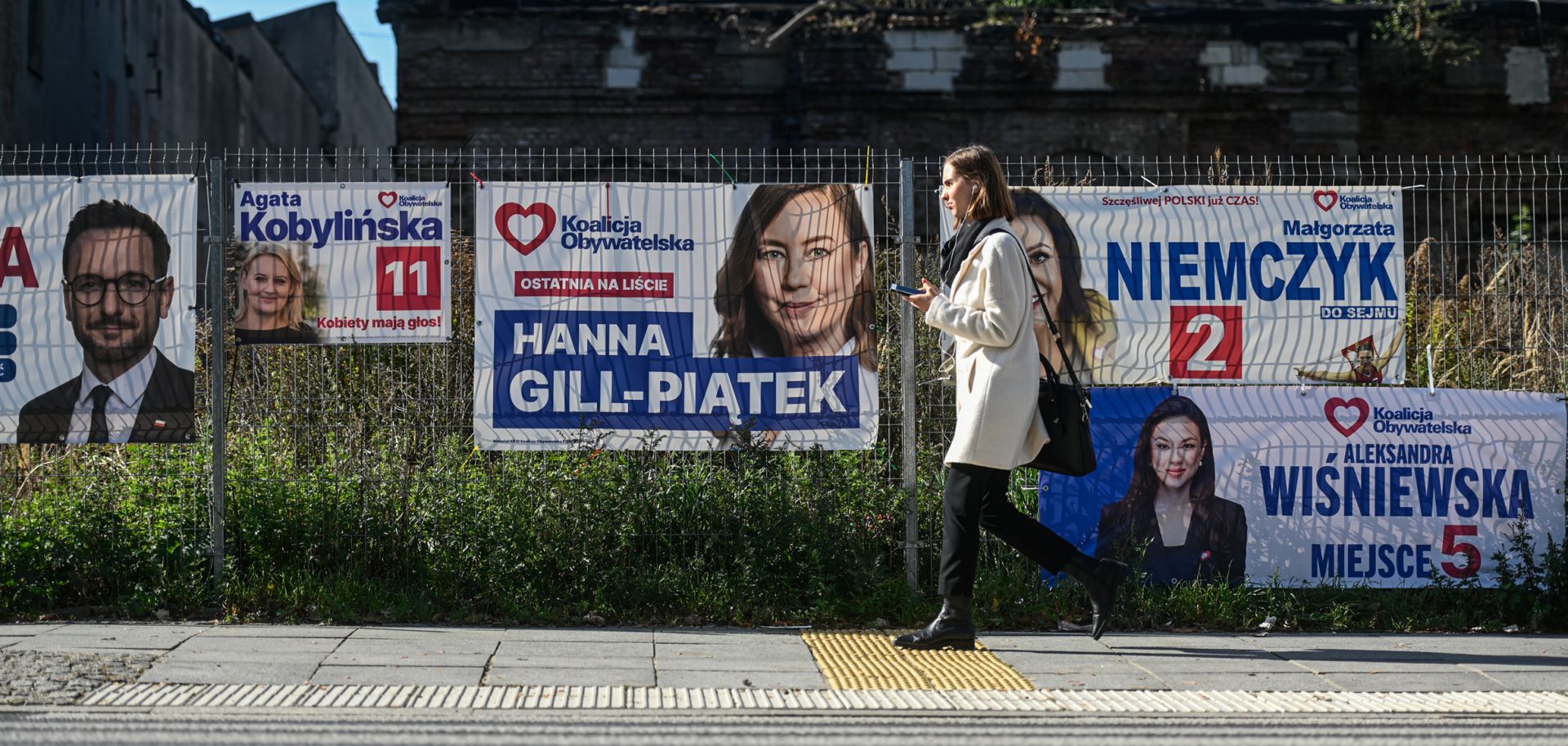 Posters for parliamentary candidates ahead of Poland's Oct. 10, 2023, election in Lodz, Poland.