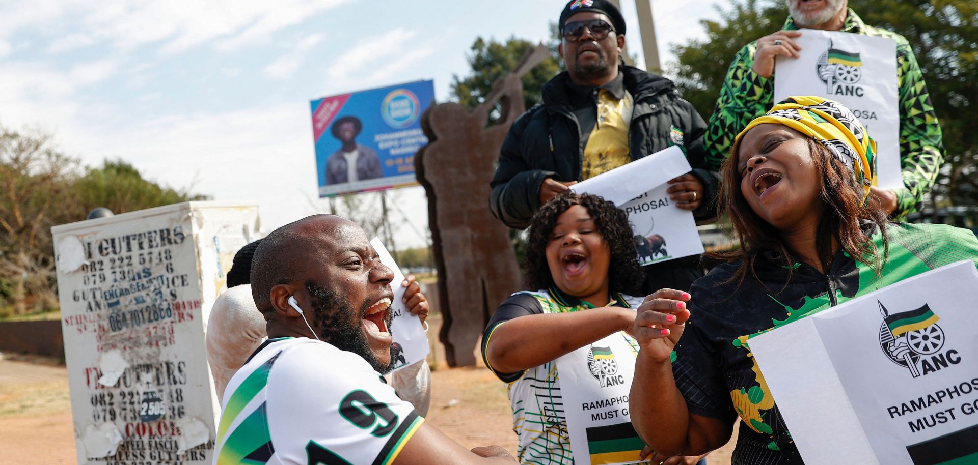 African National Congress (ANC) members demonstrate together with with former ANC spokesman Carl Niehaus 