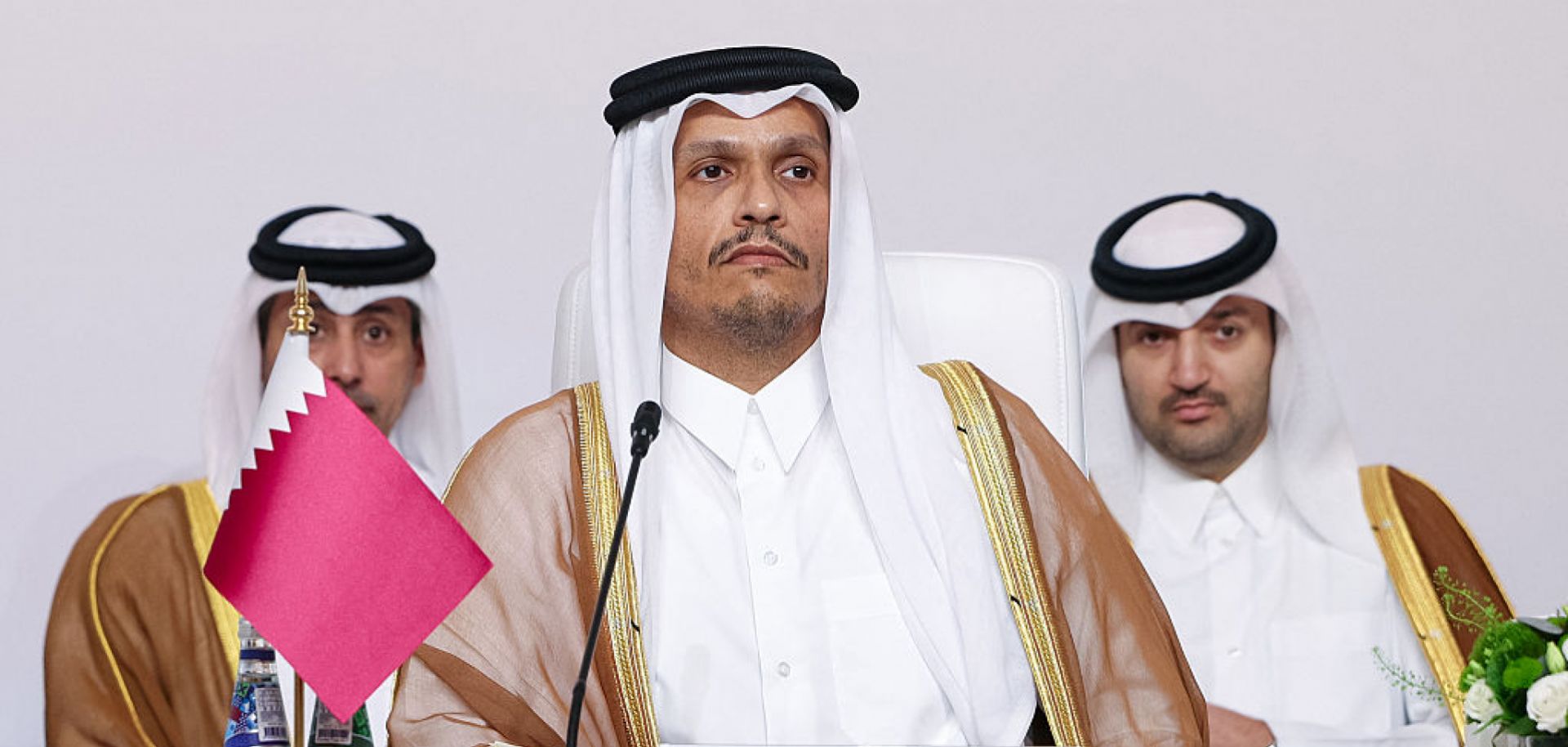 Qatar's Prime Minister and Foreign Minister Mohammed bin Abdulrahman al-Thani chairing a preparatory meeting in Doha on Sept. 14, 2025, ahead of an Arab Islamic summit.