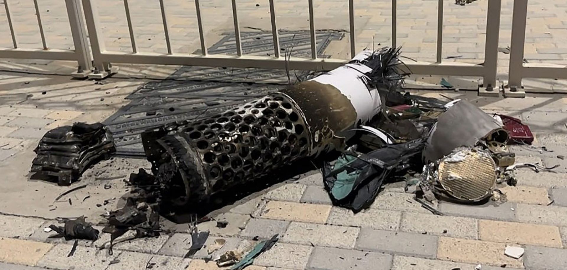 A photo taken on June 23, 2025, shows the remnants of an Iranian missile intercepted over Qatar. 