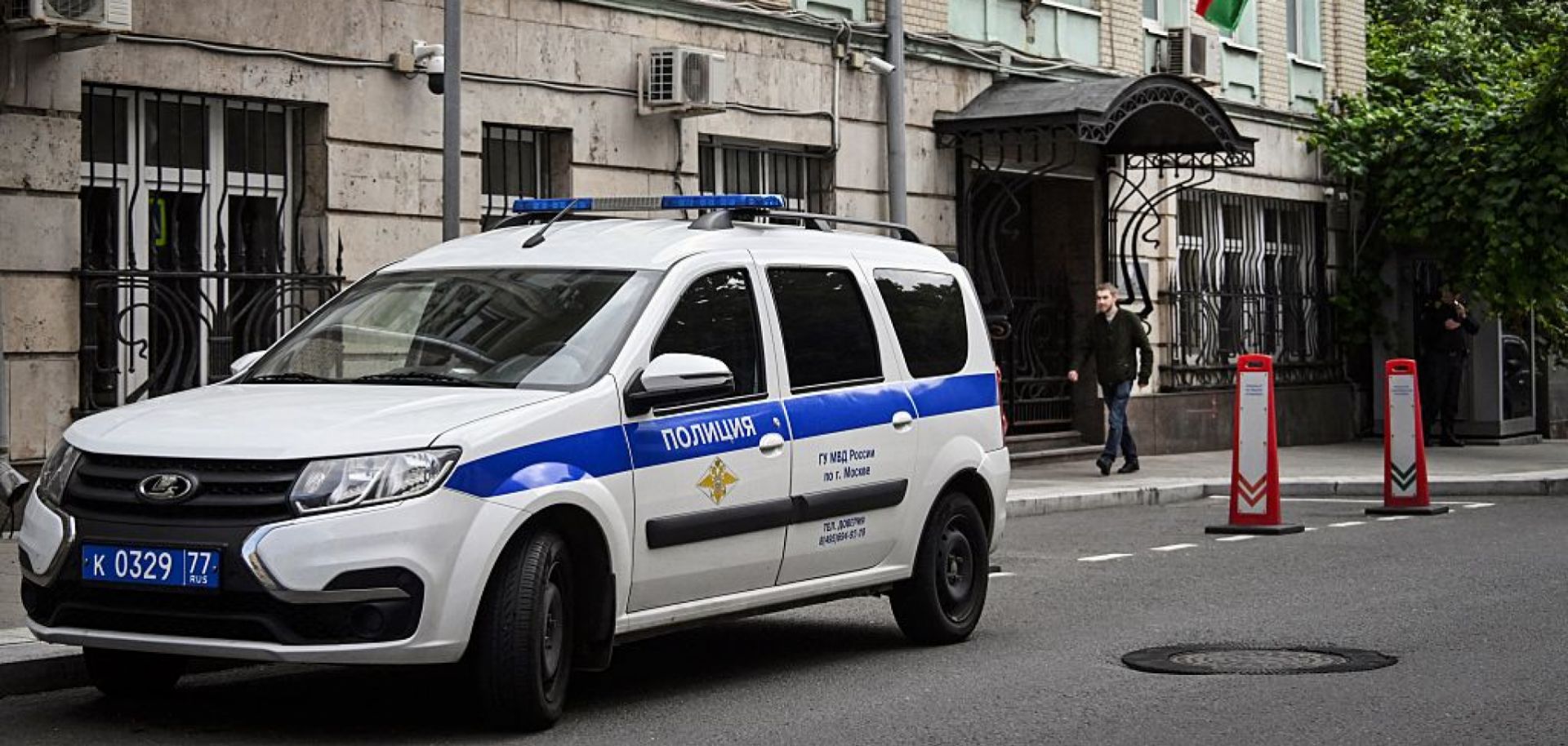 A man walks past Azerbaijan's Embassy in Moscow on July 2, 2025. 