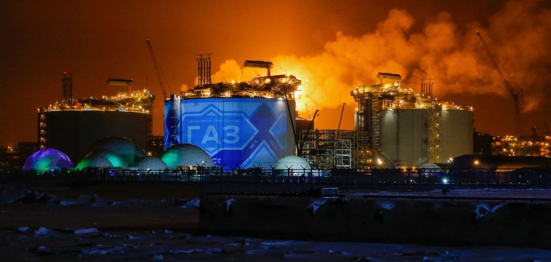 Liquefied natural gas (LNG) reservoirs are seen at the Yamal LNG plant in the port of Sabetta, located on the Yamal Peninsula in northwest Siberia, Russia.