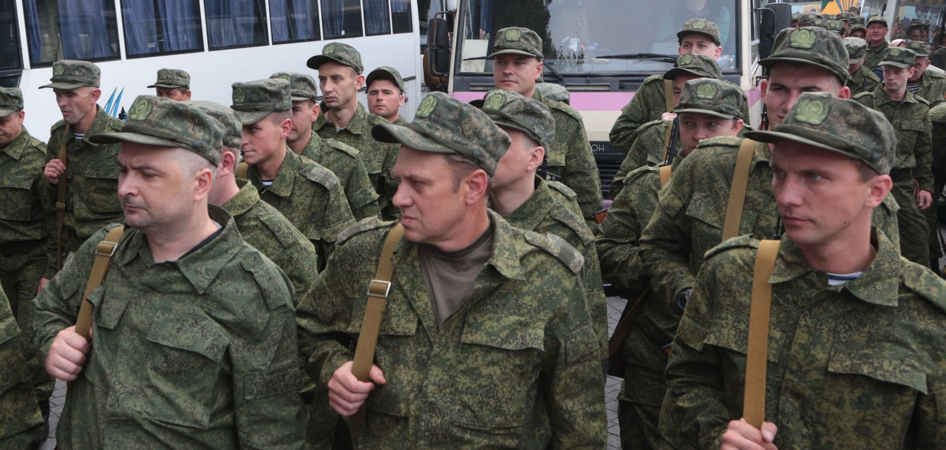 Reservists drafted during Russia's partial mobilization attend a departure ceremony in Sevastopol, Crimea, on Sept. 27, 2022. 