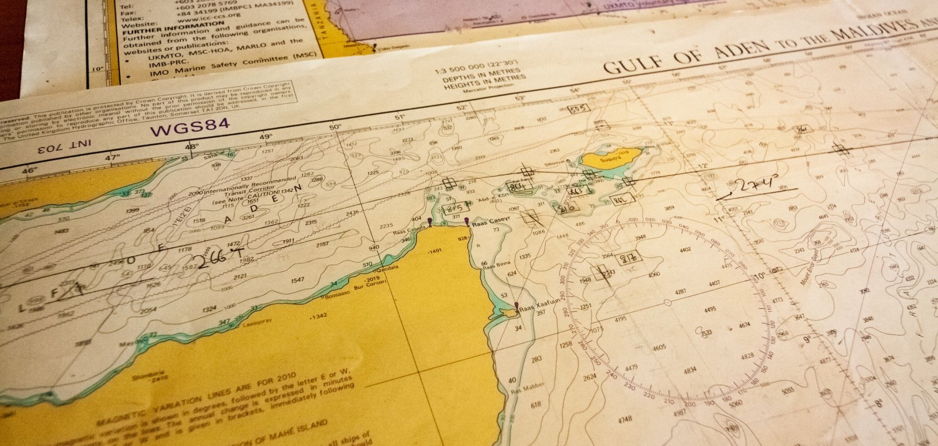 A map of the waters off the coast of Somalia.