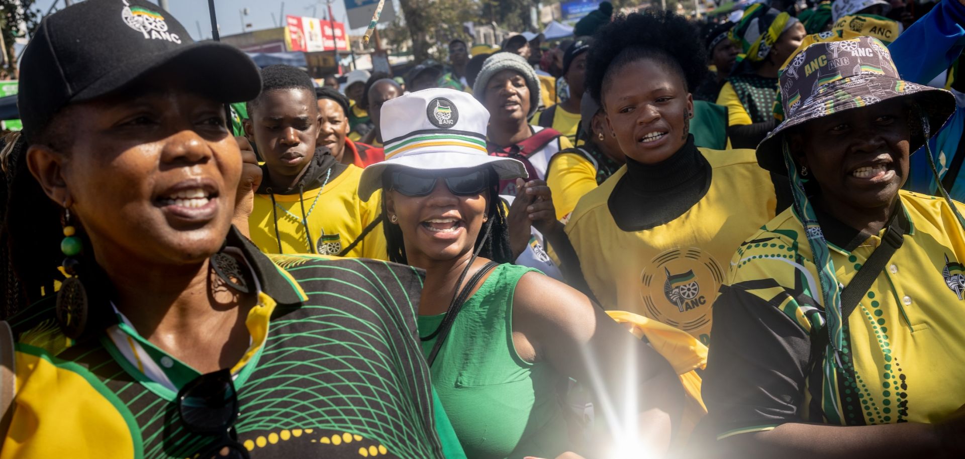 Supporters of the African National Congress (ANC) party dance, sing and chant slogans during a campaign march on May 24, 2024, in Johannesburg, South Africa. 