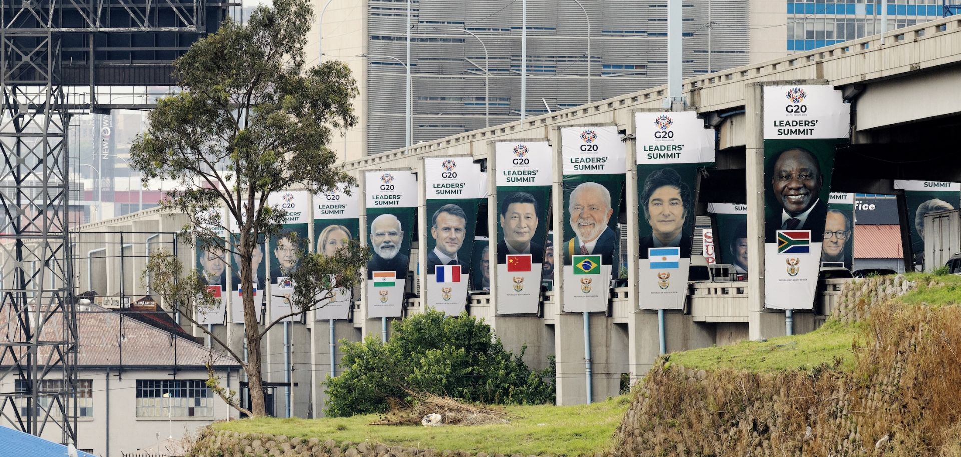 Banners bearing portraits of leaders of the G20 on Nov. 20 in Johannesburg.