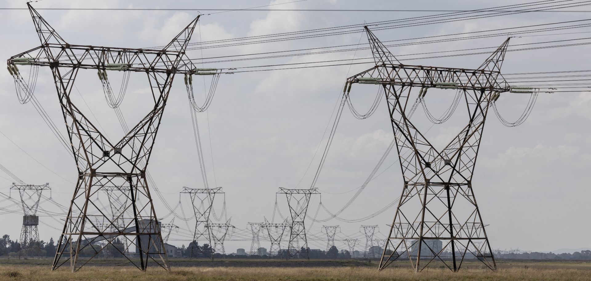 A general view of power lines near the Lethabo power station between Vereeniging and Sasolburg, South Africa, on April 17, 2024.