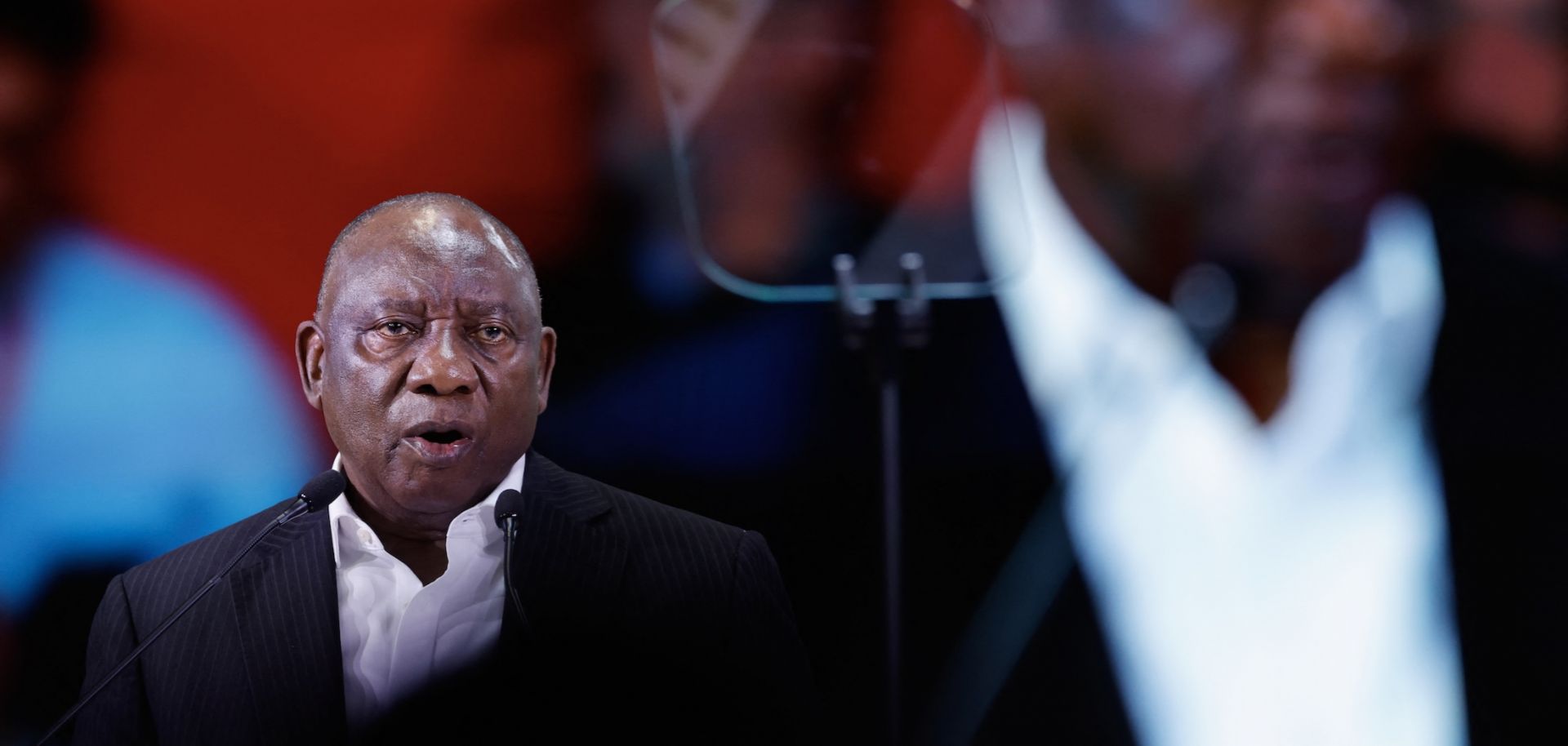 South African President Cyril Ramaphosa delivers a speech on April 18, 2026.