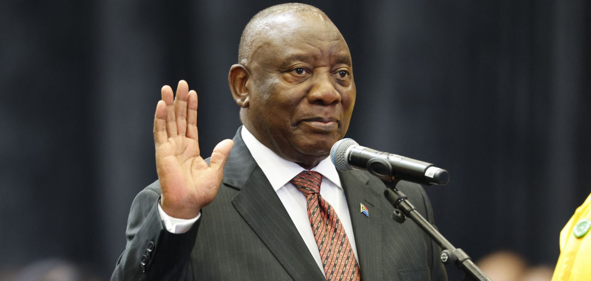 President Cyril Ramaphosa is sworn in as member of parliament during the first sitting of the new South African parliament on June 14 in Cape Town, South Africa.