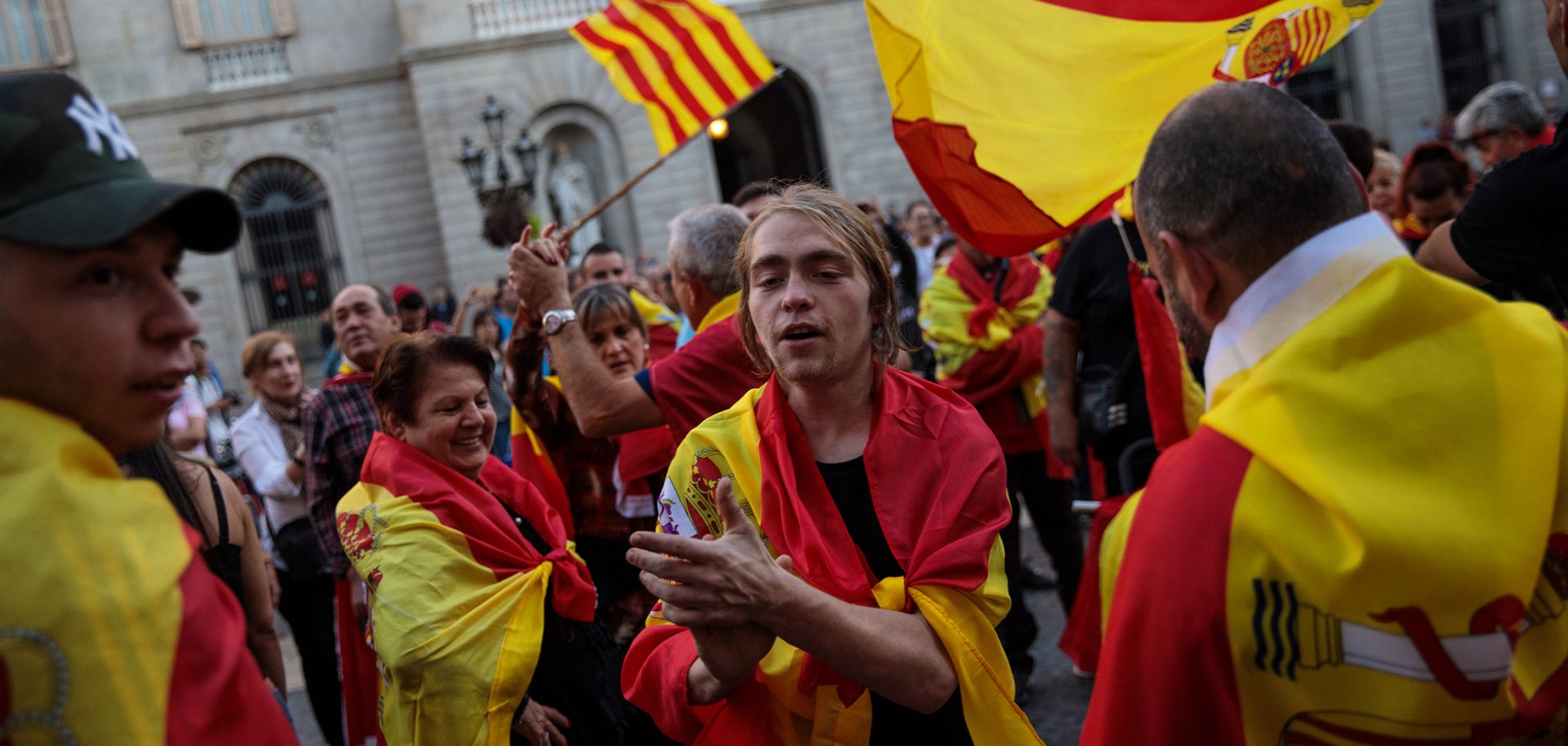 Nationalist supporters rally outside the Catalan government building in Barcelona during a protest in October 2017.