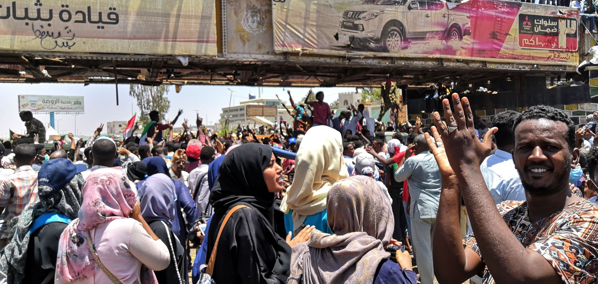 Sudanese protesters rally in front of the military headquarters in Khartoum on April 8, 2019.