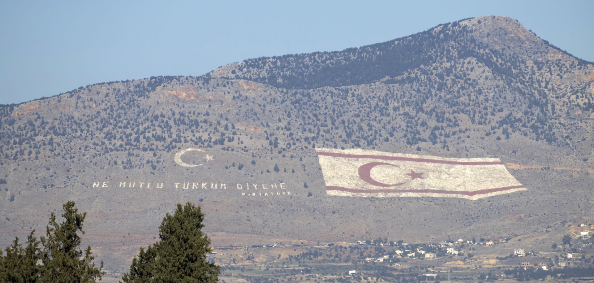 A massive flag of the self-proclaimed Turkish Republic of North Cyprus is seen on Dec. 28, 2023, in Nicosia, Cyprus.