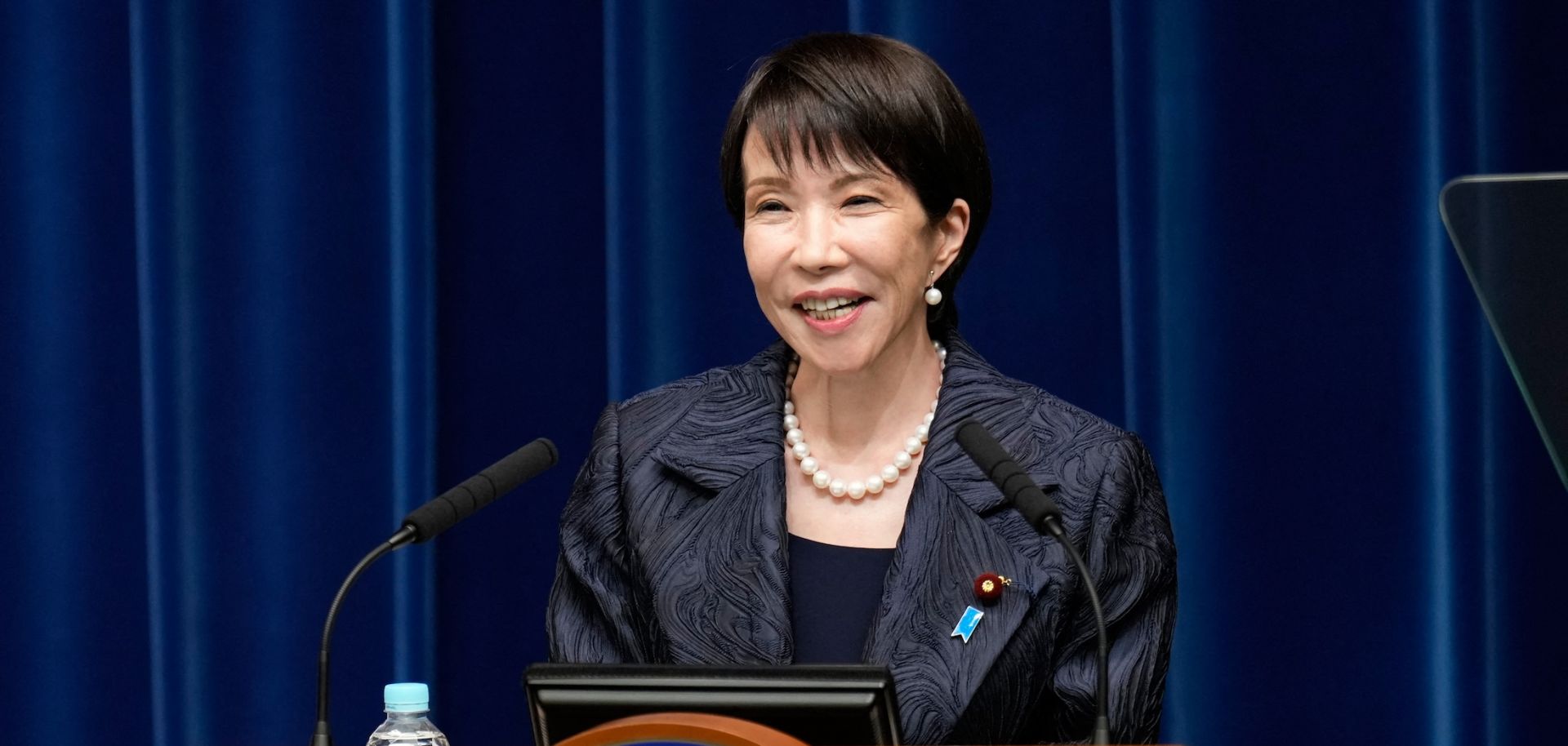 Japan's new Prime Minister Sanae Takaichi speaks during a press conference at the prime minister's office in Tokyo on Oct. 21, 2025.