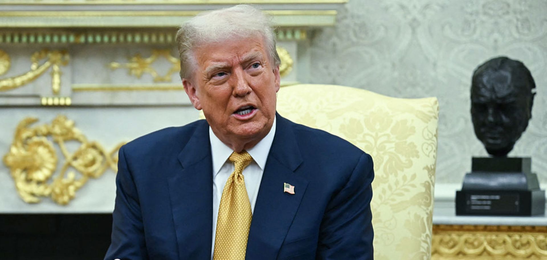 U.S. President Donald Trump speaks during a meeting with Philippine President Ferdinand Marcos Jr. in the Oval Office of the White House on July 22, 2025. 