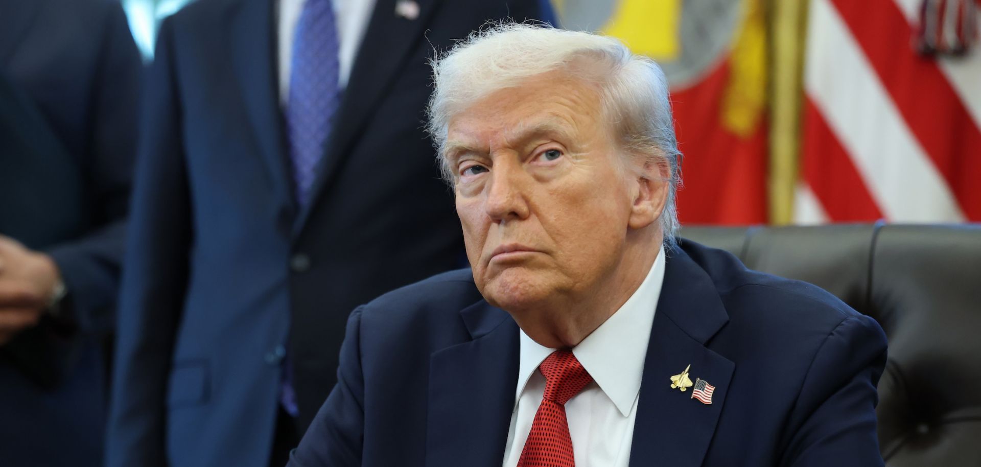 President Donald Trump delivers remarks in the Oval Office of the White House on Oct. 6, 2025.