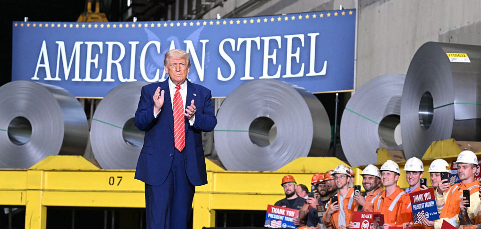 U.S. President Donald Trump arrives to speak during a rally at a steel plant in West Mifflin, Pennsylvania, on May 30, 2025.