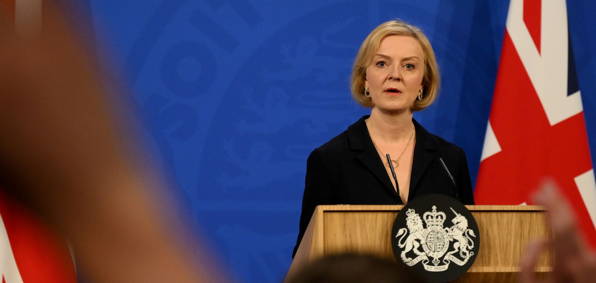 British Prime Minister Liz Truss on Oct. 14, 2022, at 10 Downing Street in London.