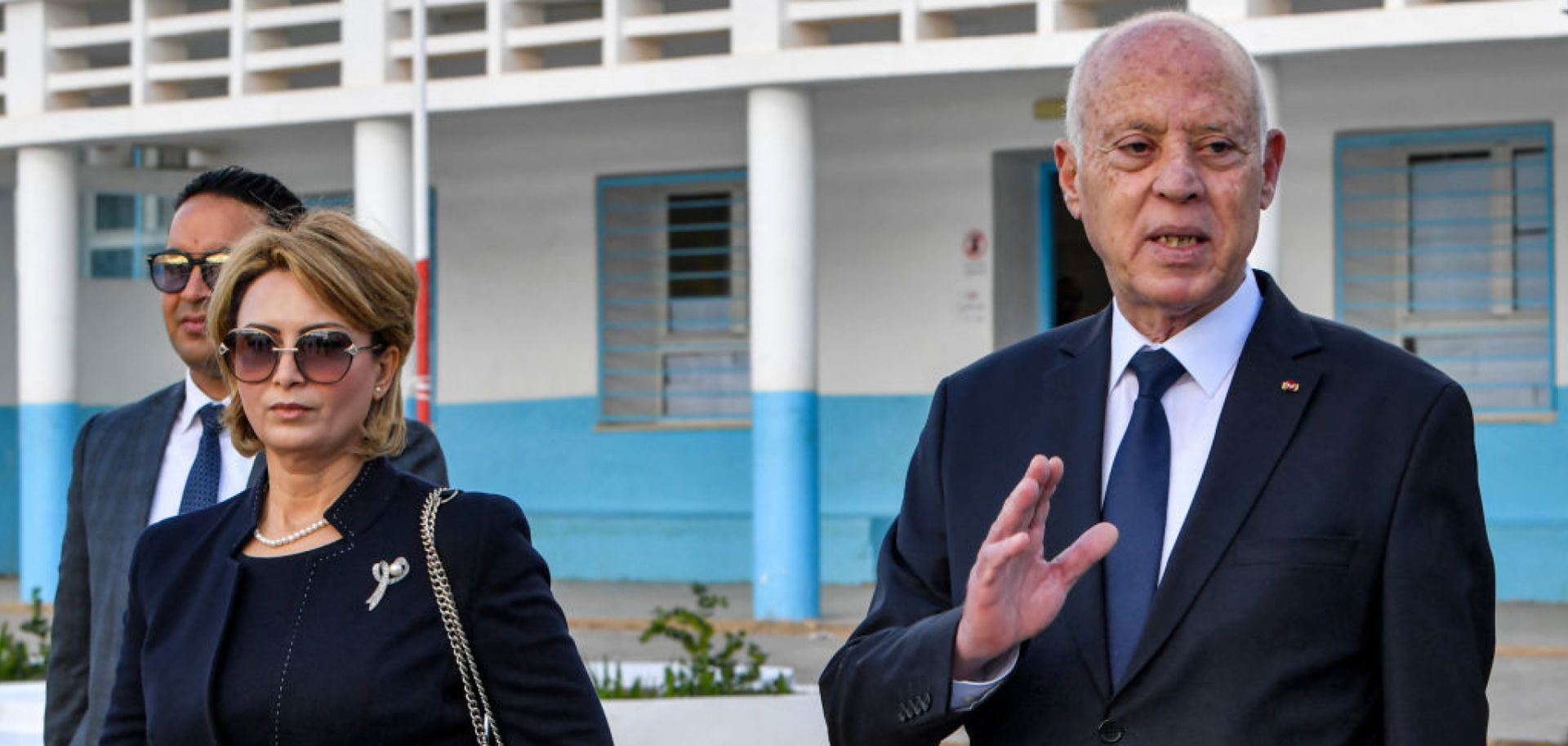 Tunisian President Kais Saied speaks to reporters Dec. 24, 2023, in Mnihla in Ariana province, Tunisia.