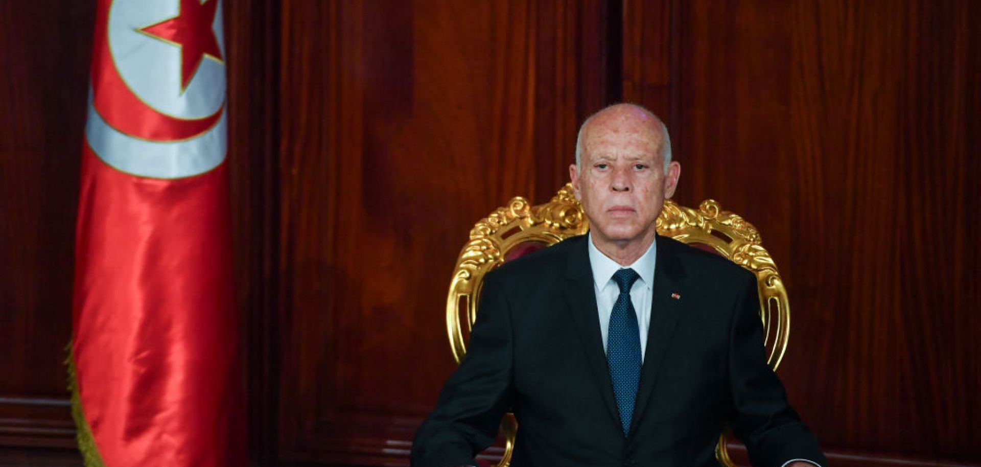 Tunisian President Kais Saied attends his swearing-in ceremony before the National Assembly in Tunis on Oct. 21, 2024.