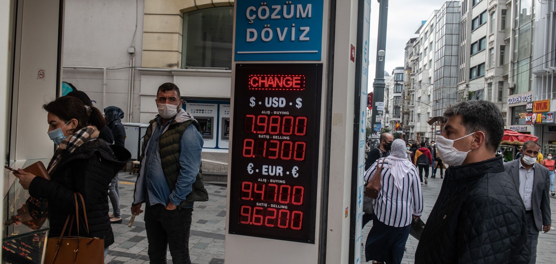 A currency exchange shop on Nov. 9, 2020, in Istanbul.