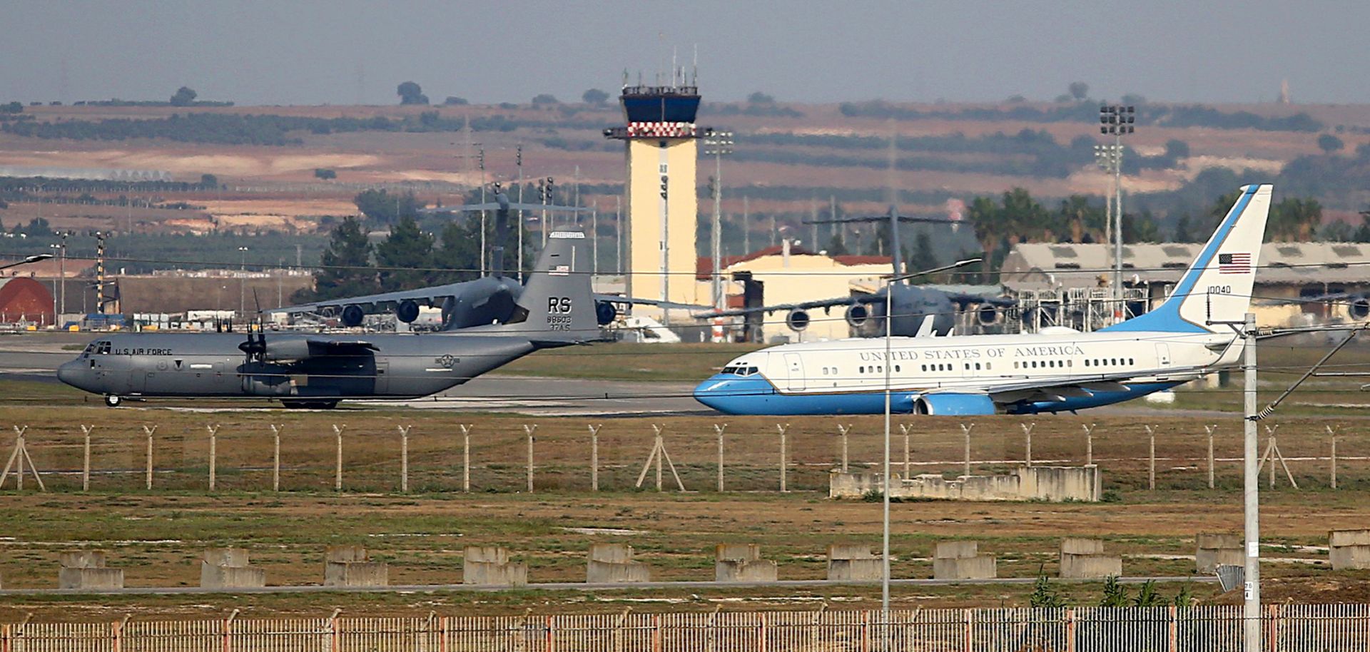 Aircraft prepare to take off from Turkey's Incirlik Air Base, home of Turkey's 10th Tanker Base Command, on Oct. 17, 2019. 