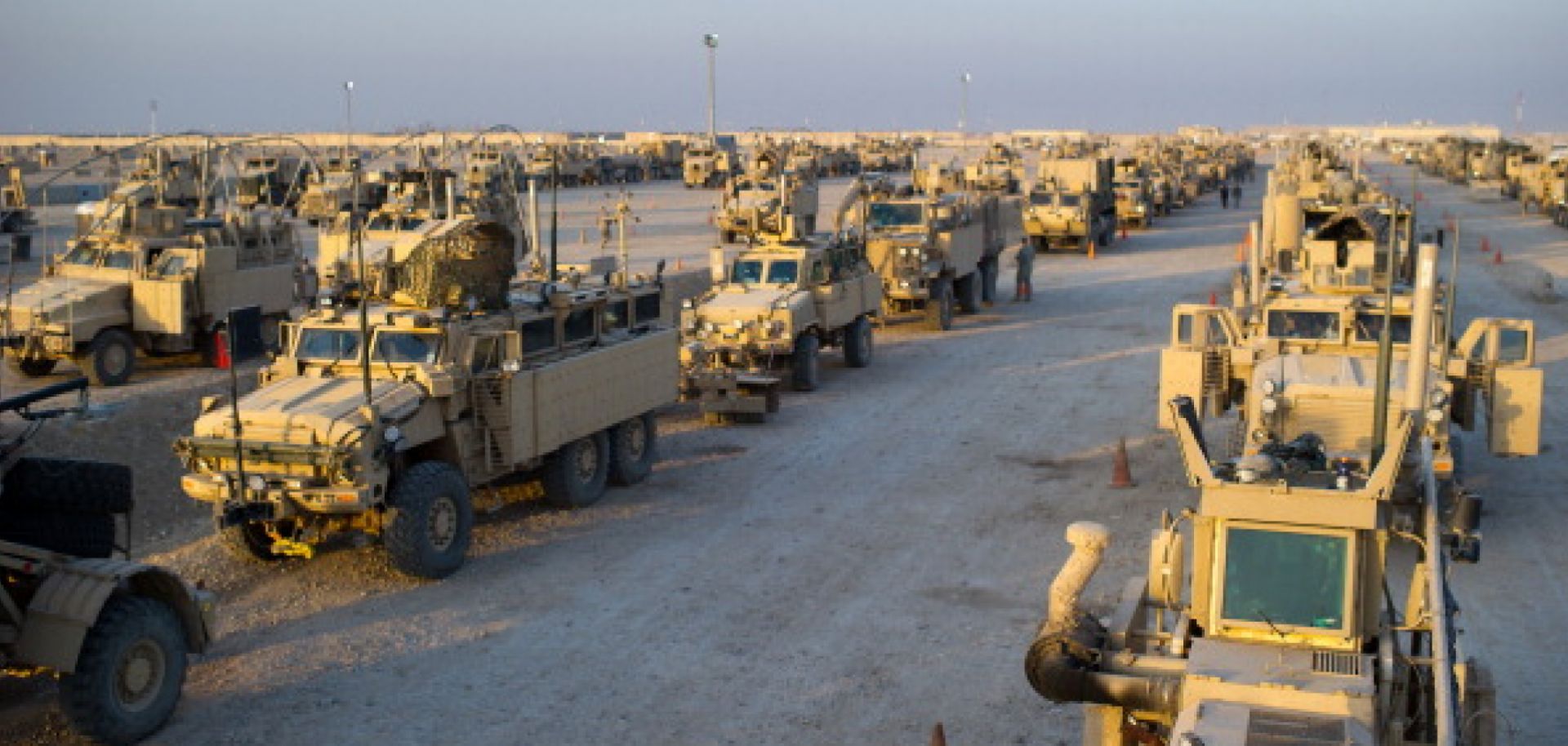 U.S. soldiers prepare the last convoy carrying troops at Camp Adder on the outskirts of the southern city of Nasiriyah on December 17, 2011, marking the withdrawal of U.S. troops from Iraq. 