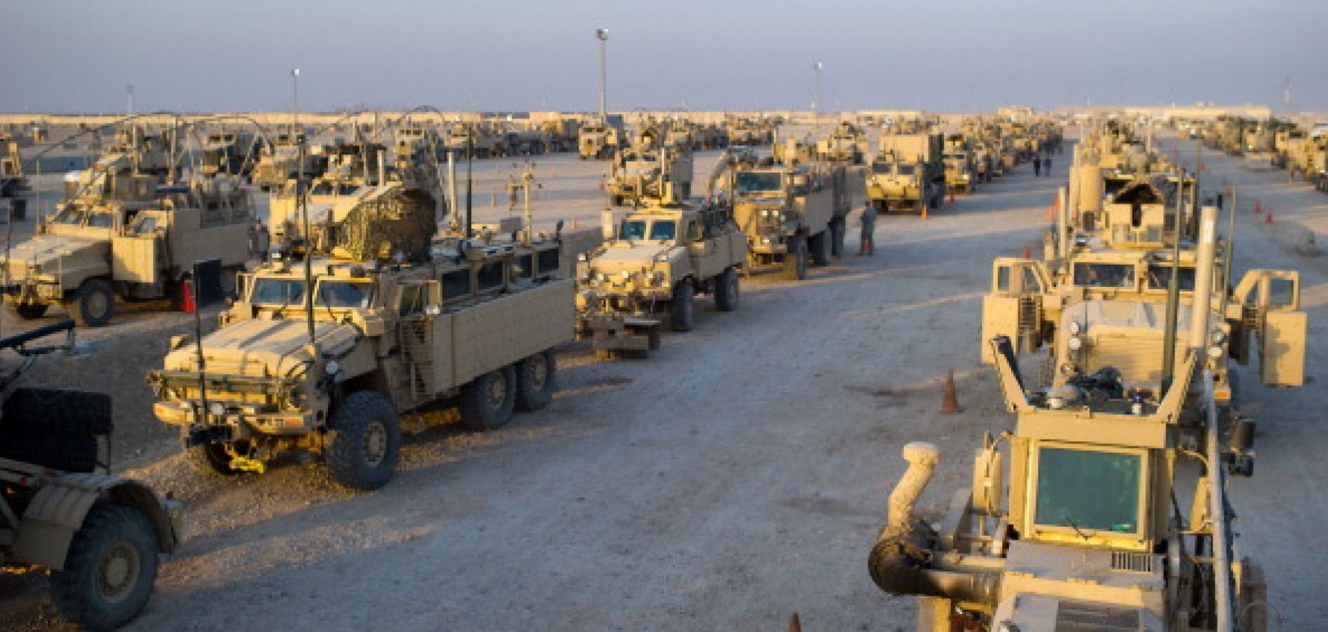 U.S. soldiers prepare the last convoy carrying troops at Camp Adder on the outskirts of the southern city of Nasiriyah on December 17, 2011, marking the withdrawal of U.S. troops from Iraq.