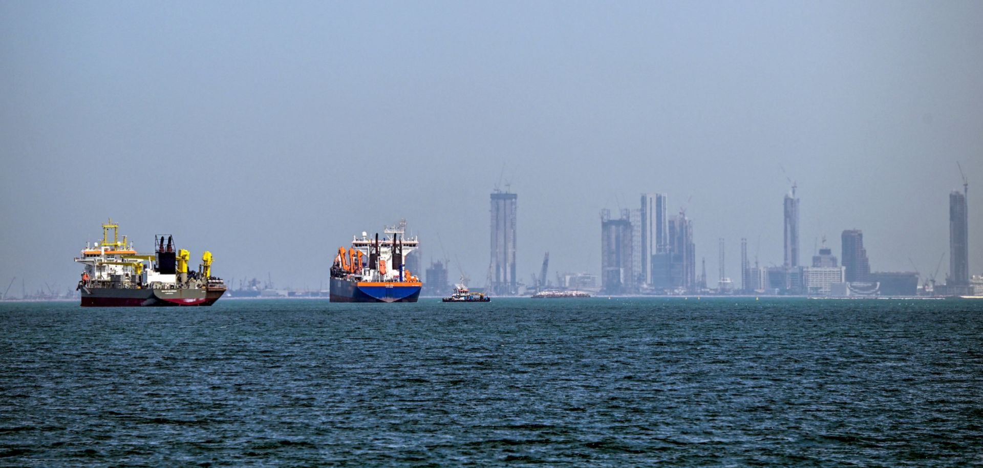 Commercial vessels are seen offshore in Dubai on March 11, 2026.