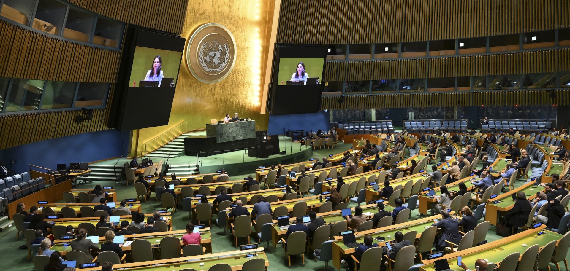The President of the 80th session of the U.N. General Assembly and former German Foreign Minister Annalena Baerbock speaks during a General Assembly meeting to vote on a two-state solution to the Palestinian question on Sept. 12 at the United Nations in New York.