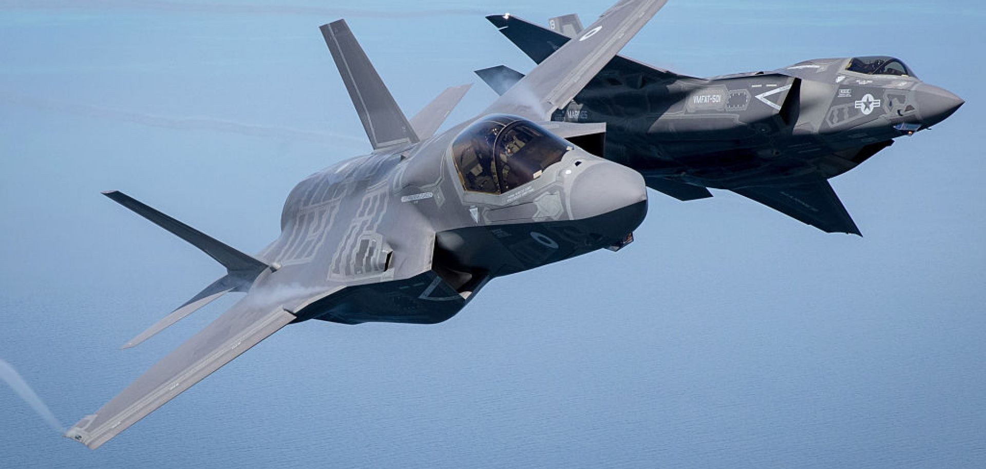 A U.S. Marine Corps F-35B aircraft over the North Sea having taken off from RAF Fairford on July 1, 2016 in Gloucestershire, England.