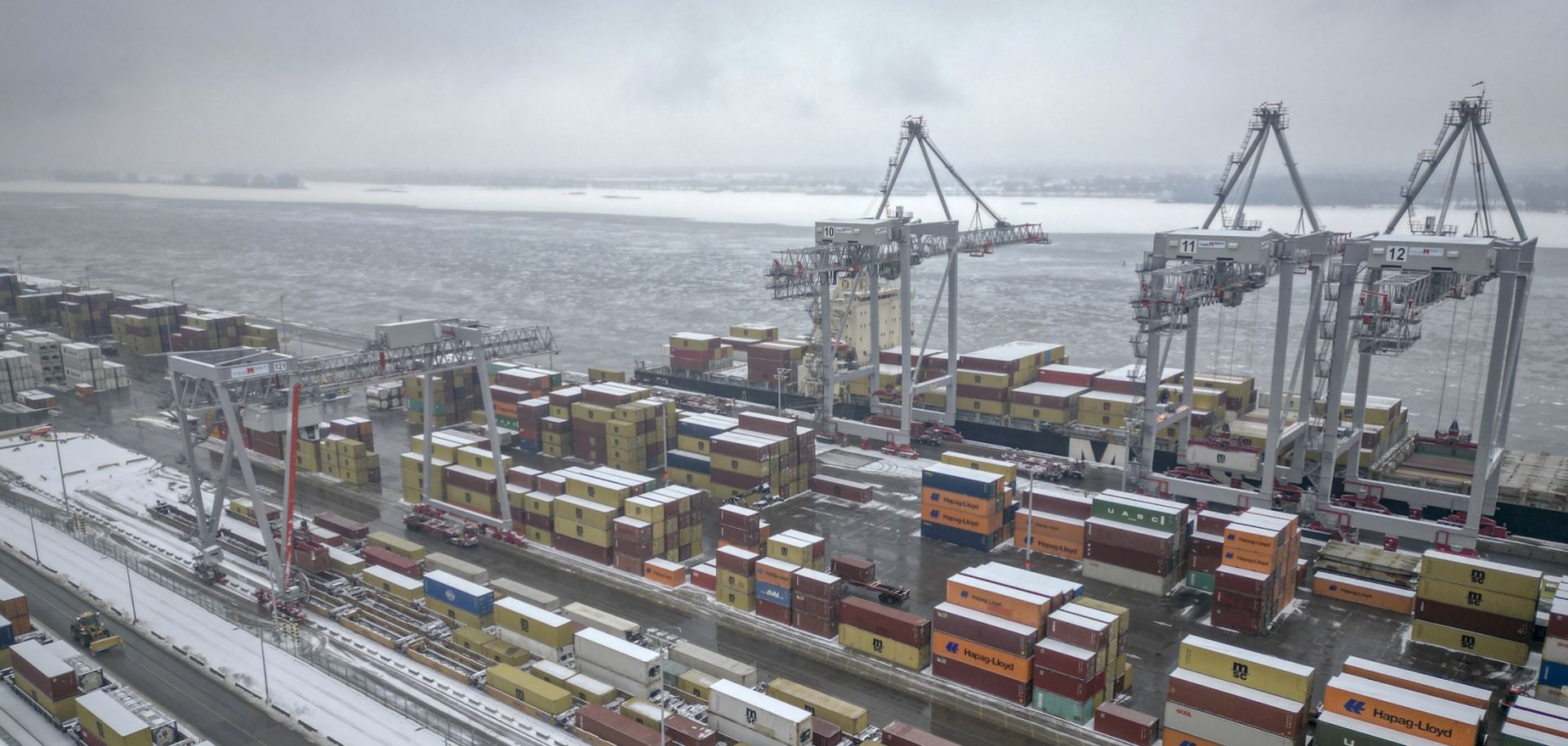 Shipping containers are seen at the Port of Montreal in Montreal, Canada, on Feb. 3, 2025. 