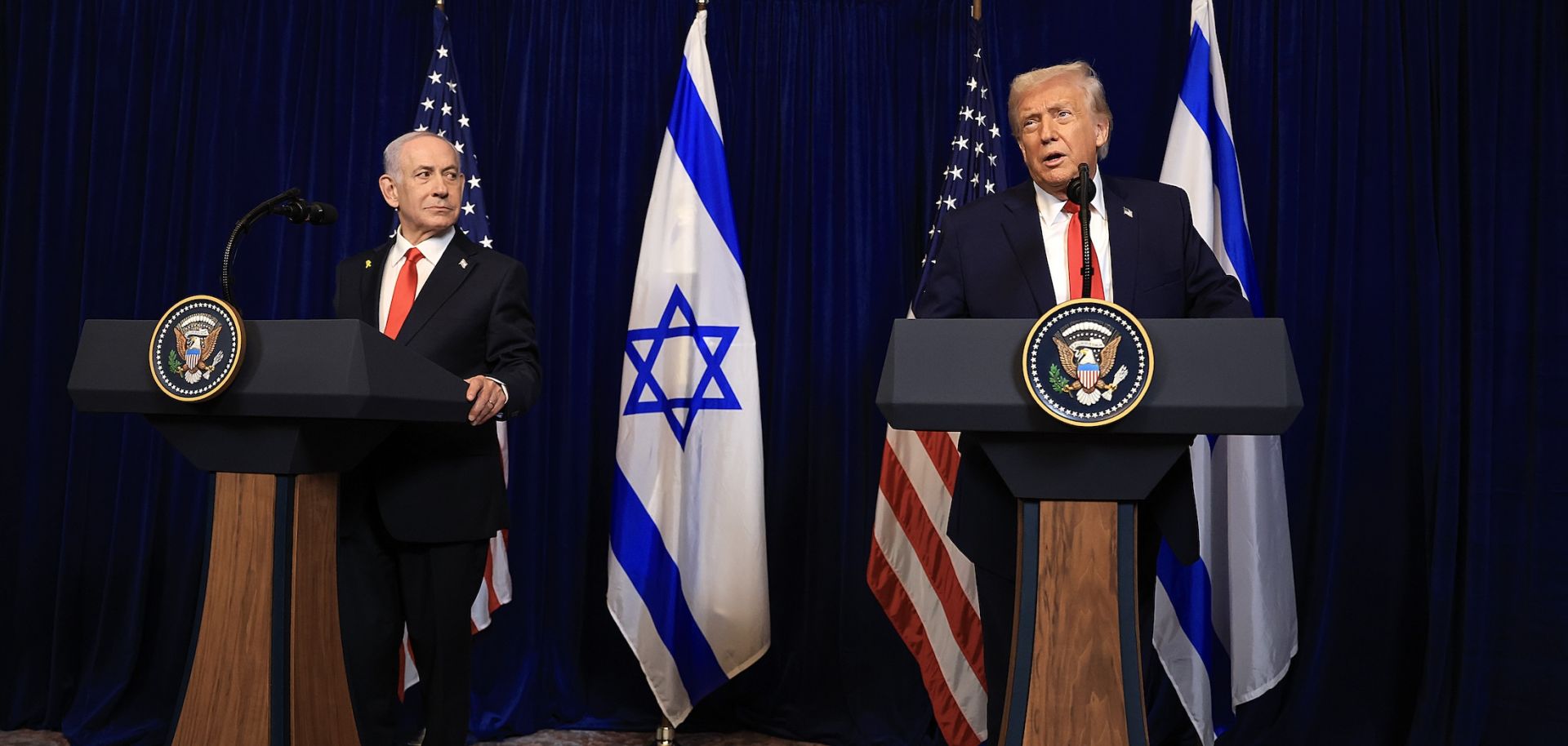 U.S. President Donald Trump holds a press conference with Israeli Prime Minister Benjamin Netanyahu at his Mar-a-Lago club on Dec. 29, 2025, in Palm Beach, Florida. 