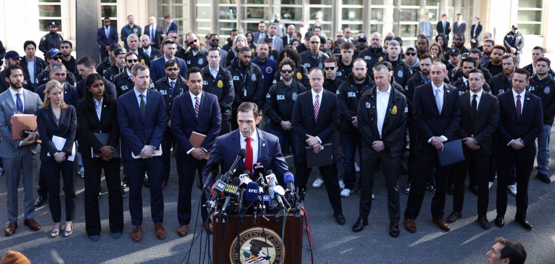DEA New York special agent in charge speaks to the press in New York City on Feb. 28, 2025, after the former leader of a brutal Mexican cartel, Rafael Caro Quintero, described by the White House as the world's ''most evil'' drug boss, pleaded not guilty to narcotics charges in New York.
