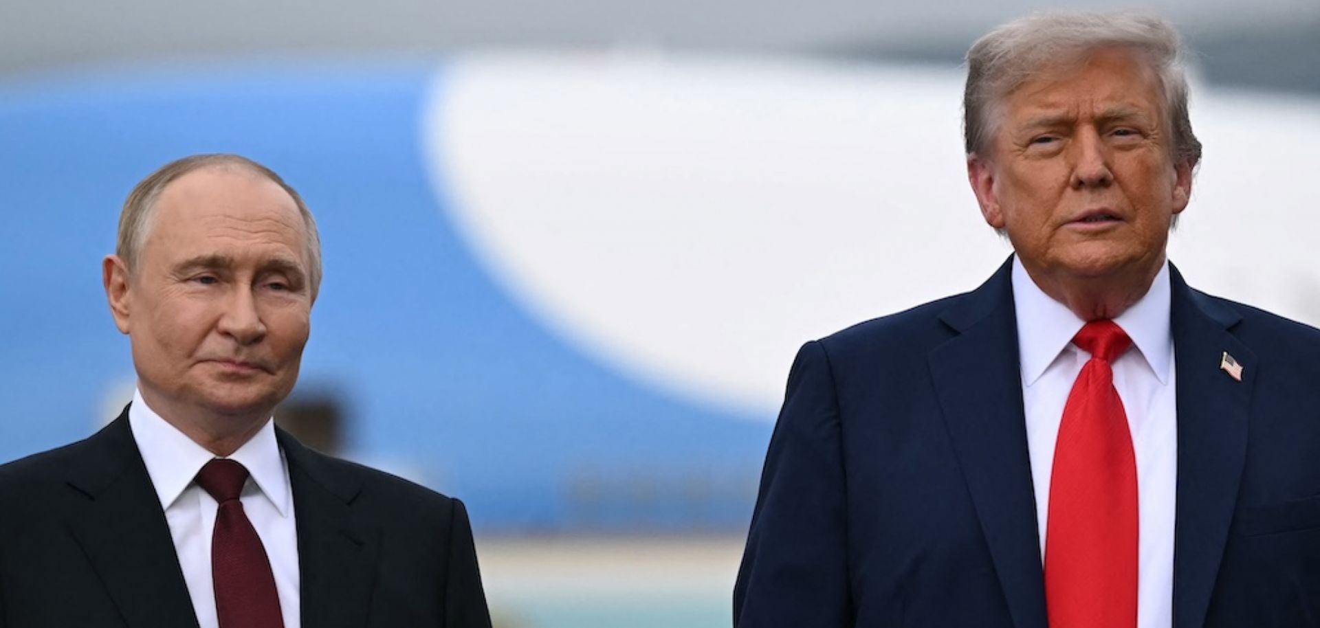 U.S. President Donald Trump (R) and Russian President Vladimir Putin on Aug. 15, 2025, at Joint Base Elmendorf-Richardson in Anchorage, Alaska.