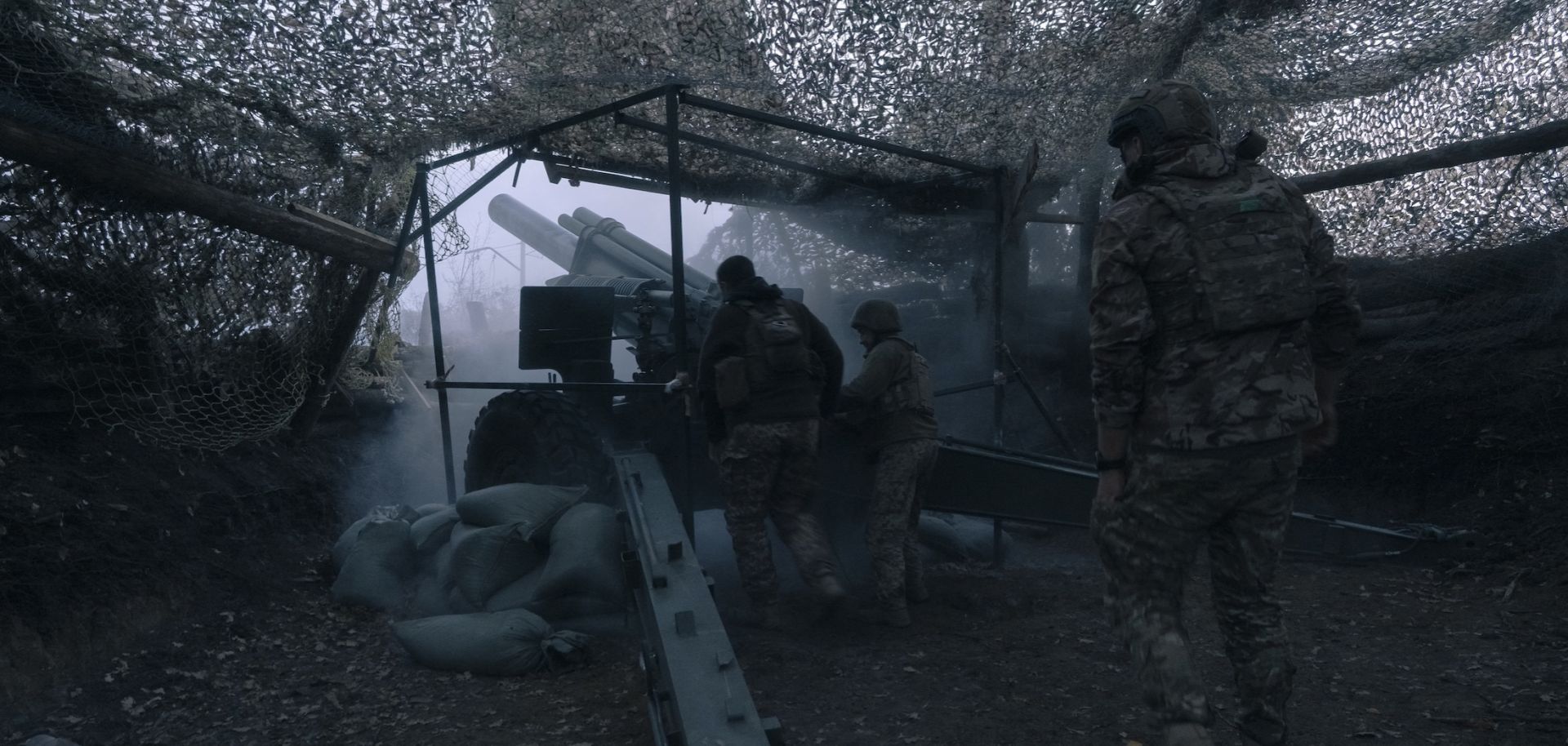 Ukrainian artillerymen operate a U.S.-made M-114 howitzer near Pokrovsk, Ukraine, on Oct. 16, 2025.