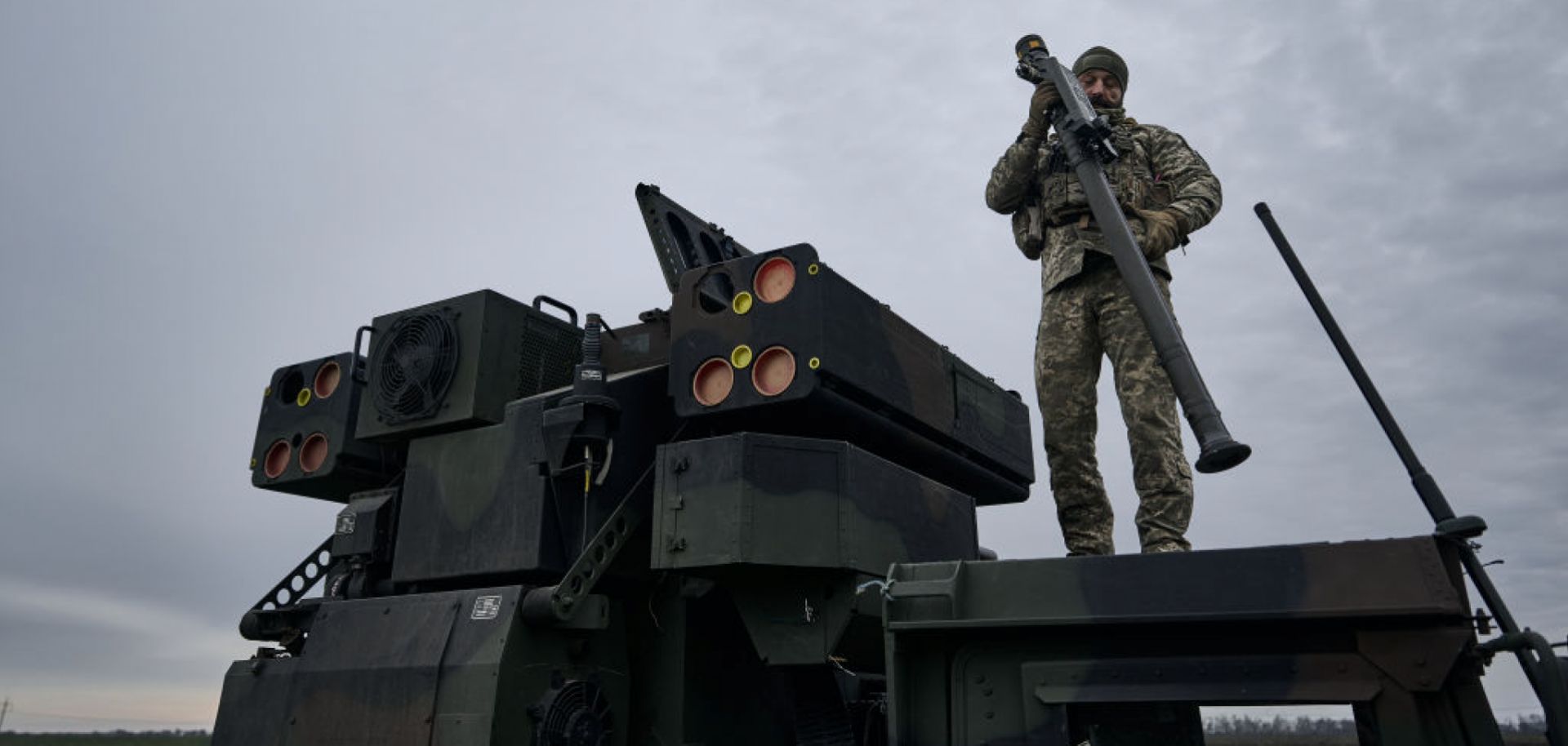 A Ukrainian soldier works on an Avenger AN/TWQ-1 anti-aircraft missile system on Nov. 28, 2023, in Kyiv, Ukraine.