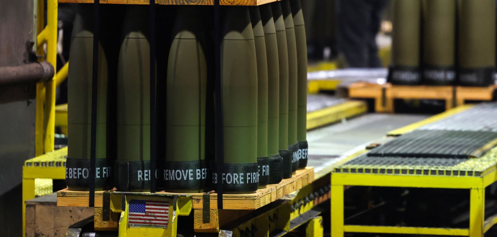 On April 16, 2024, 155mm caliber shells are shown after manufacturing, ready for shipment at the Scranton Army Ammunition Plant (SCAAP) in Scranton, Pennsylvania.