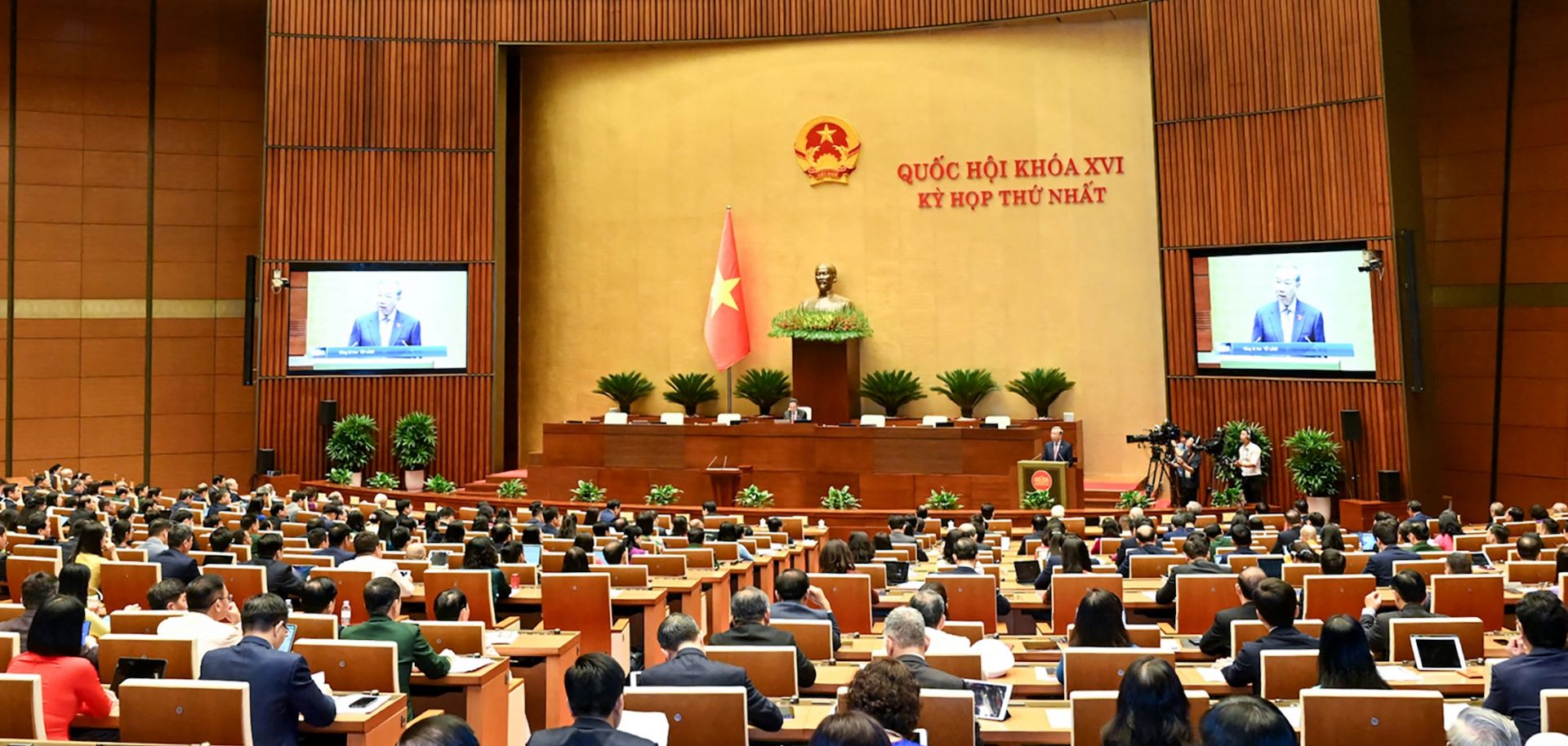 Vietnamese Communist Party general secretary To Lam speaks during the opening session of the National Assembly in Hanoi on April 6, 2026.