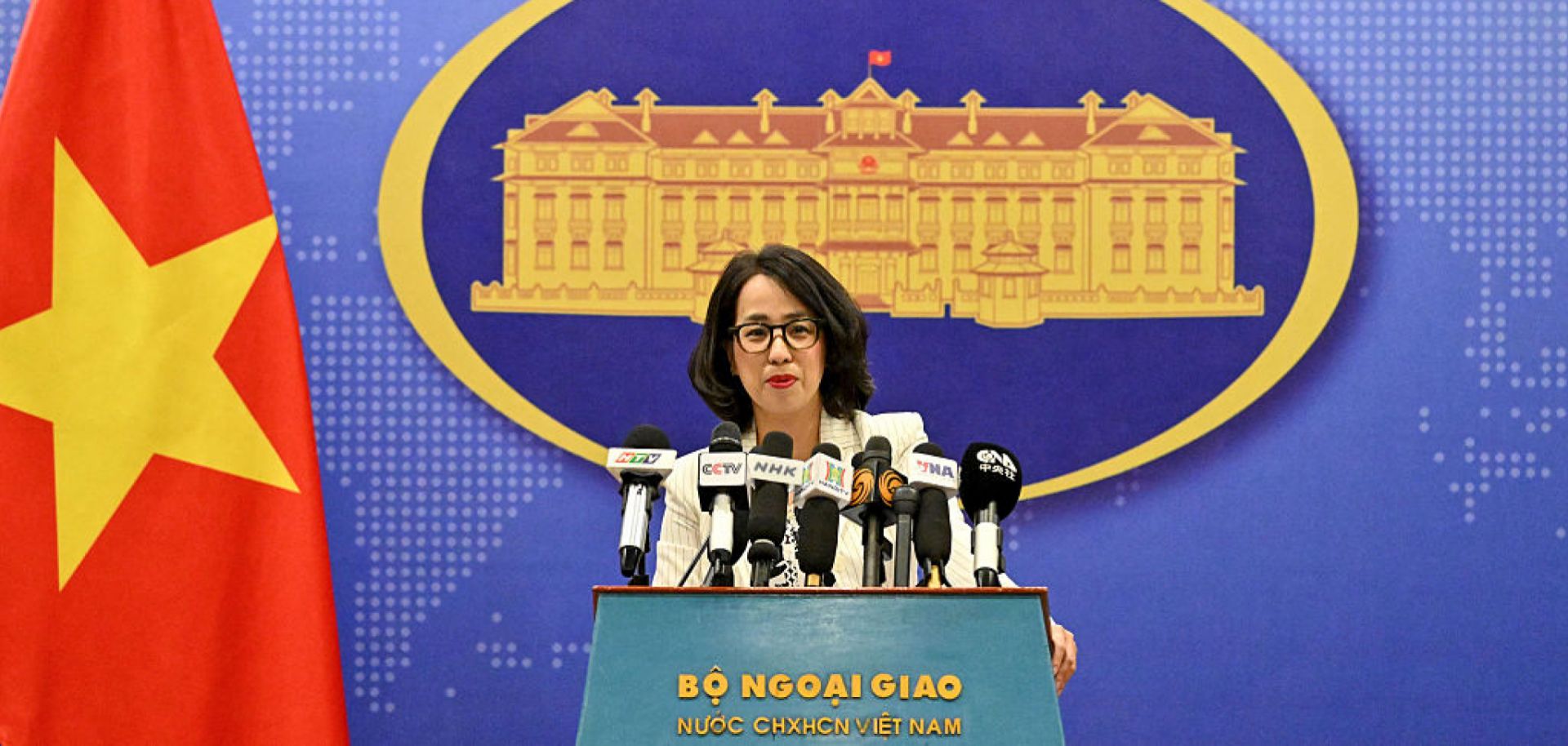 Vietnam's Foreign Ministry spokesperson Pham Thu Hang answers reporters' questions about the new Vietnam-U.S. trade deal during a press conference in Hanoi on July 3, 2025. 