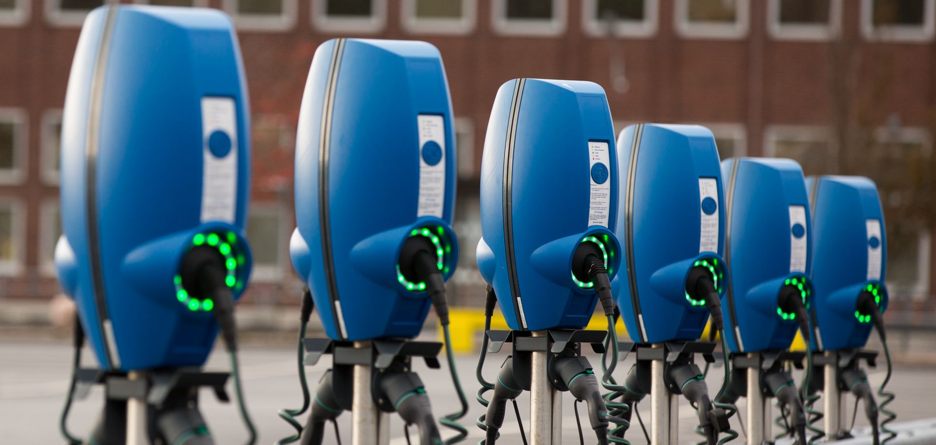 This image shows charging stations for electric cars in Gothenburg, Sweden, on Oct. 19, 2019.