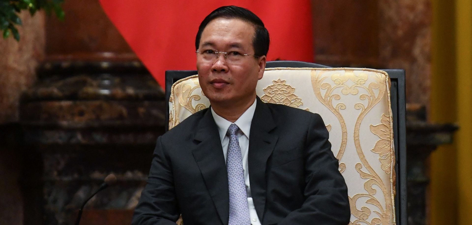 Then-Vietnamese President Vo Van Thuong looks on during a meeting in Hanoi, Vietnam, on April 21, 2023.