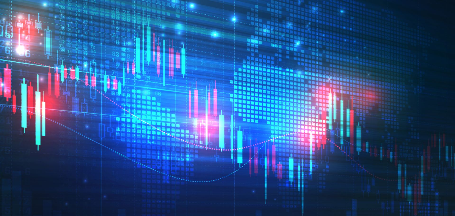 Chart of stock market investment trading on blue background.