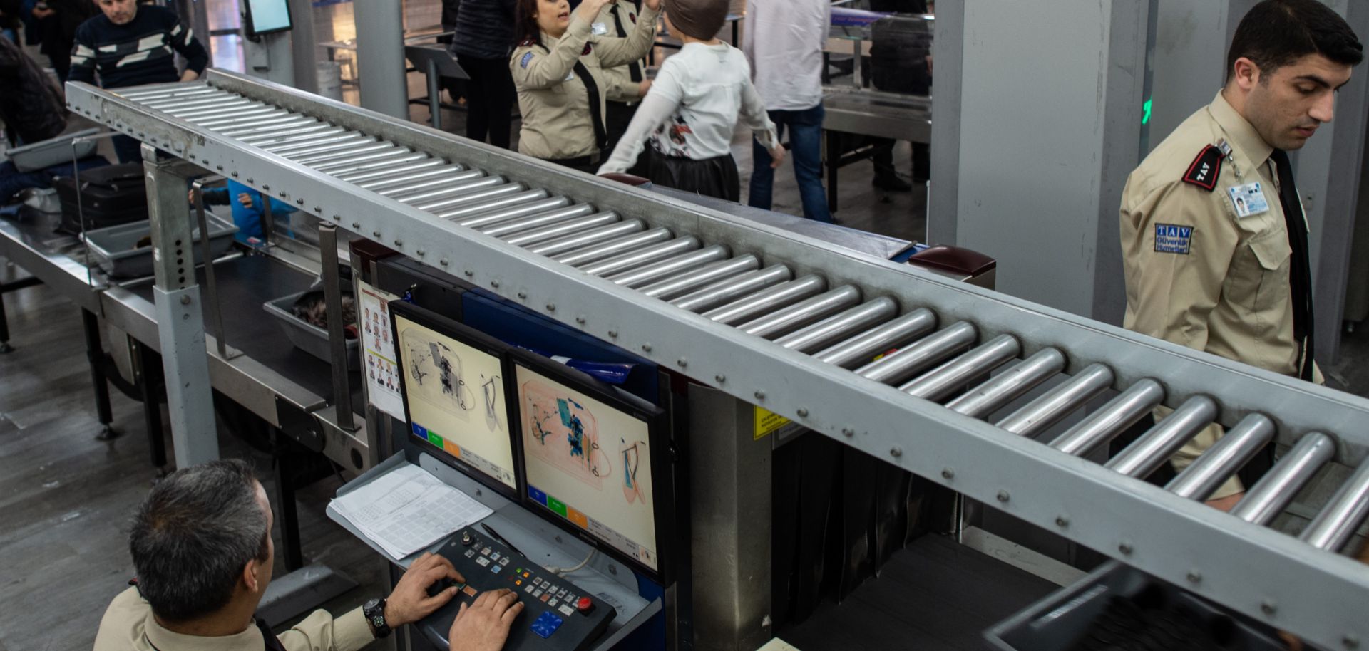 Airport security checks passengers in the Ataturk airport in Turkey.