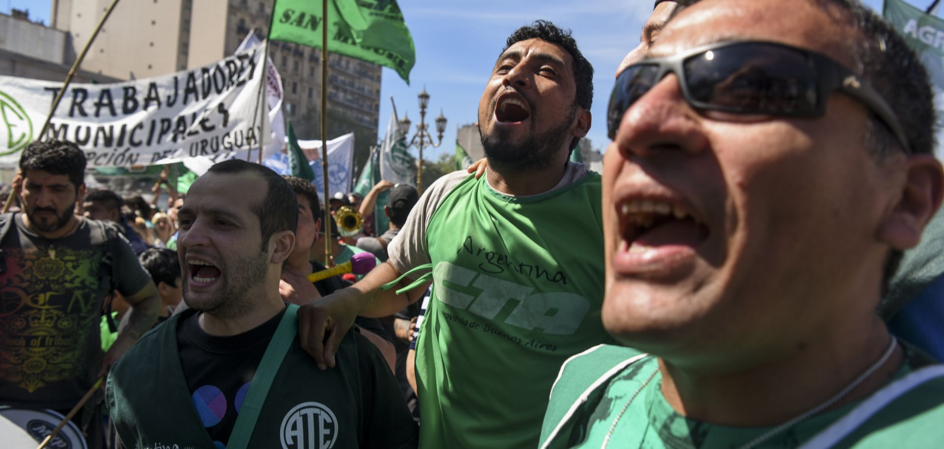 State workers demonstrate outside Argentina's Congress in Buenos Aires in September 2016 during a national strike to demand the reopening of wage negotiations to compensate for high inflation.