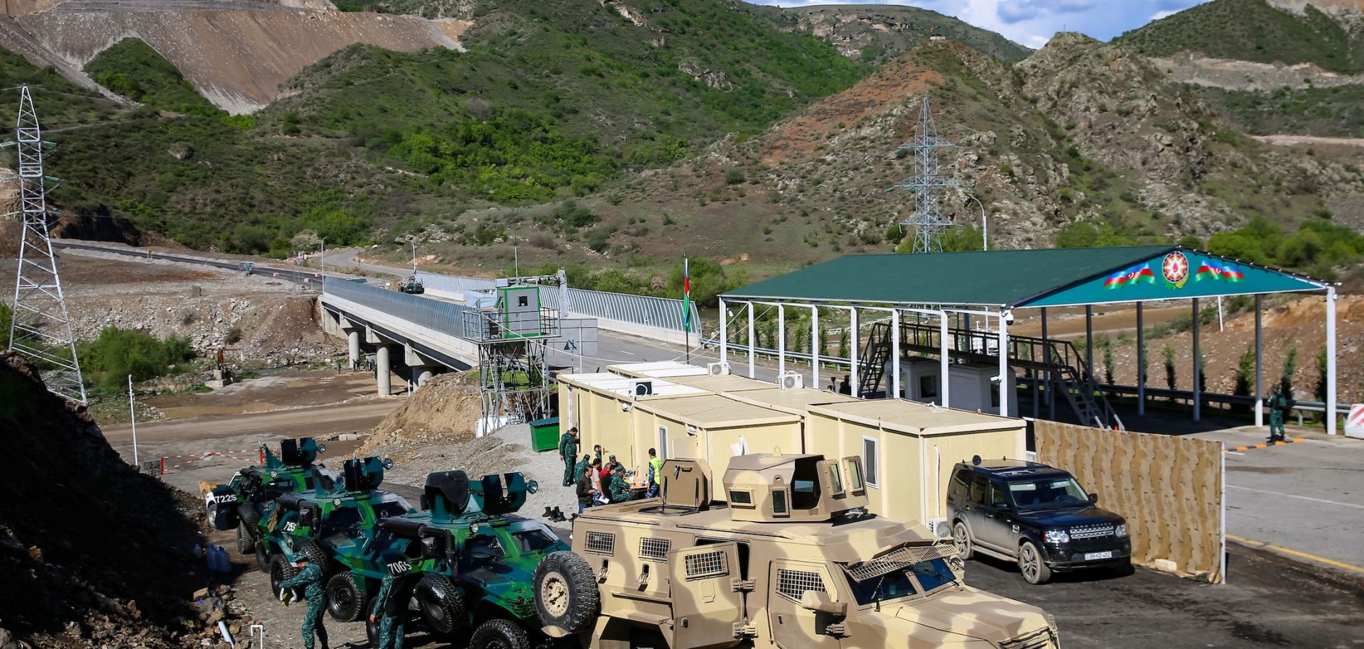 A photo taken on May 2, 2023, shows the new checkpoint set up by Azerbaijan at the entrance of the Lachin Corridor, the only land link connecting the disputed Nagorno-Karabakh region to Armenia. 