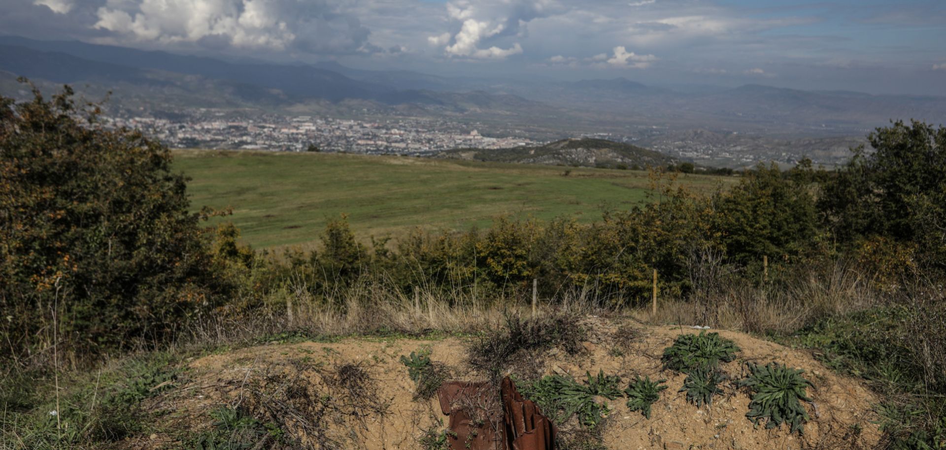 A photo taken on Oct. 3, 2023, shows a military position that was recently retaken by Azerbaijani troops in the Nagorno-Karabakh region.