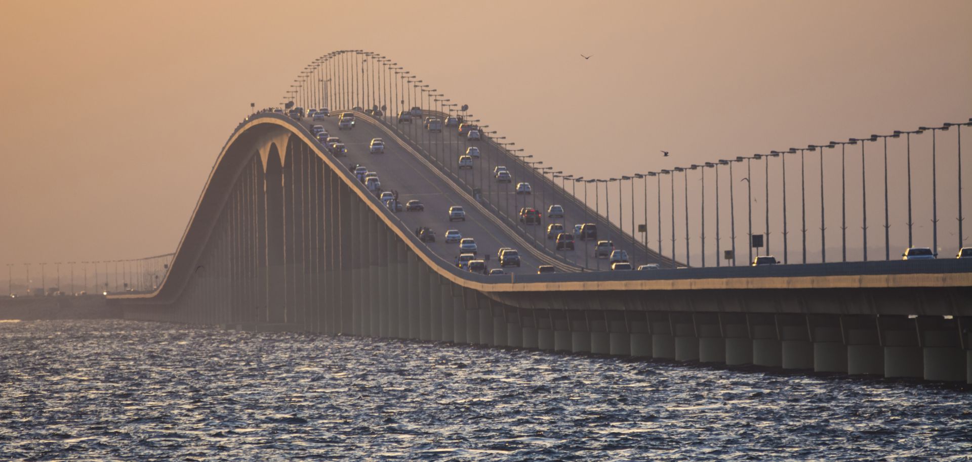 Vehicles cross the King Fahd Causeway, which runs 25 kilometers between Saudi Arabia and the island nation of Bahrain.