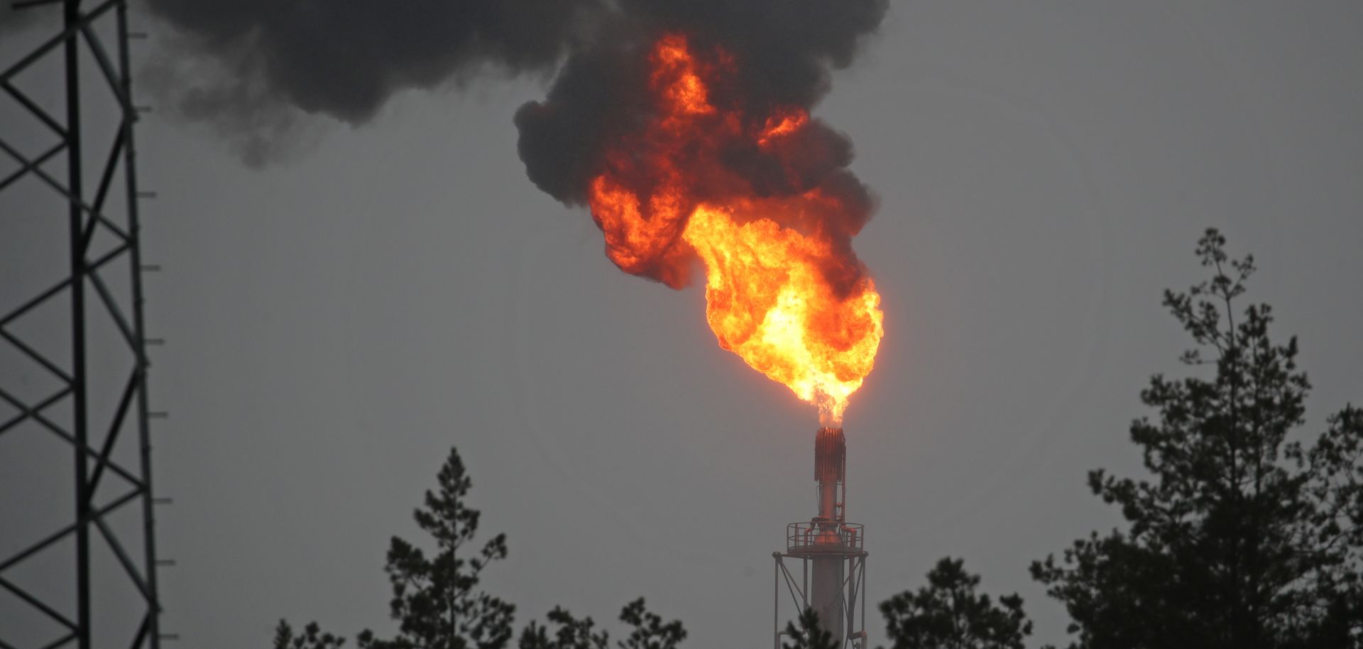 An image of a gas flare at the Mozyr Oil Refinery in Belarus on Jan. 4, 2020. Russia recently resumed its oil deliveries to Belarus after a pricing dispute prompted Moscow to halt its supplies at the beginning of the year.