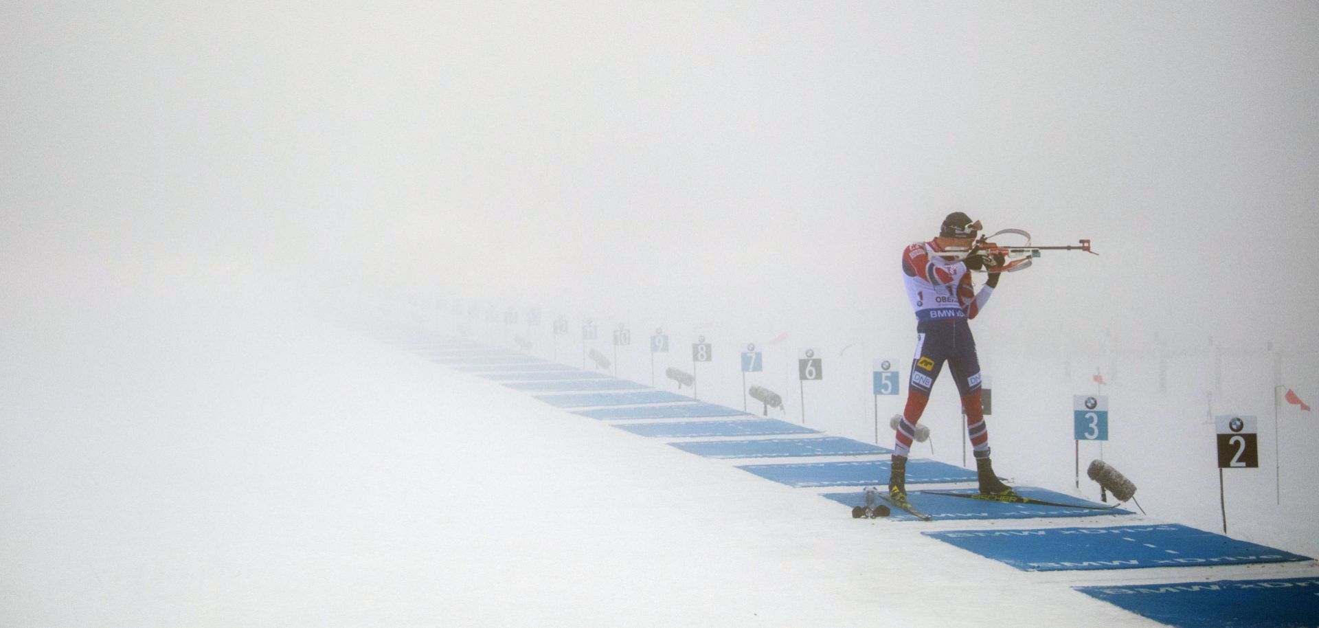 A Norwegian athlete competes in the Biathlon World Cup, a precursor to this year's Pyeongchang Olympics.